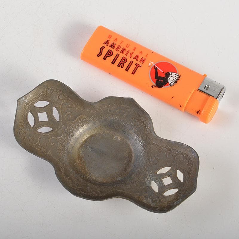 中国　古錫　洸存周款　木瓜式　茶托　五客　合計約186g　V　R7463