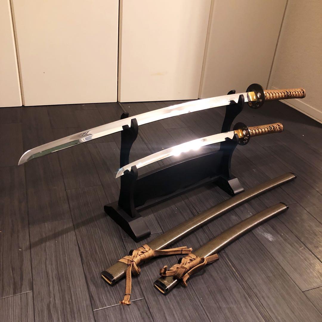 高級模造刀　居合刀　 美術刀剣　太刀　脇差　大小セット　2本セット　茶白拵え