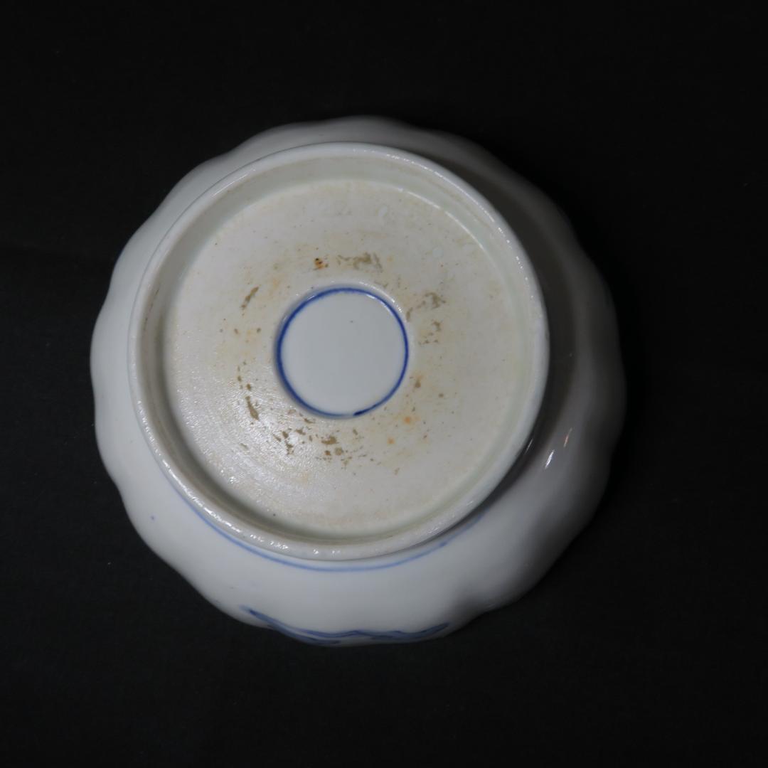 なます皿 向付 2セット 染付 色絵付 花文様 同柄 窯傷 歪み