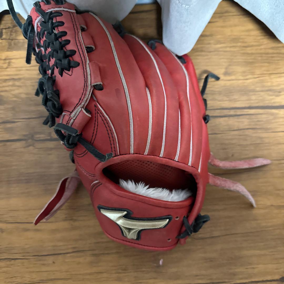 レッド 軟式グローブ レザー製 ストライプデザイン