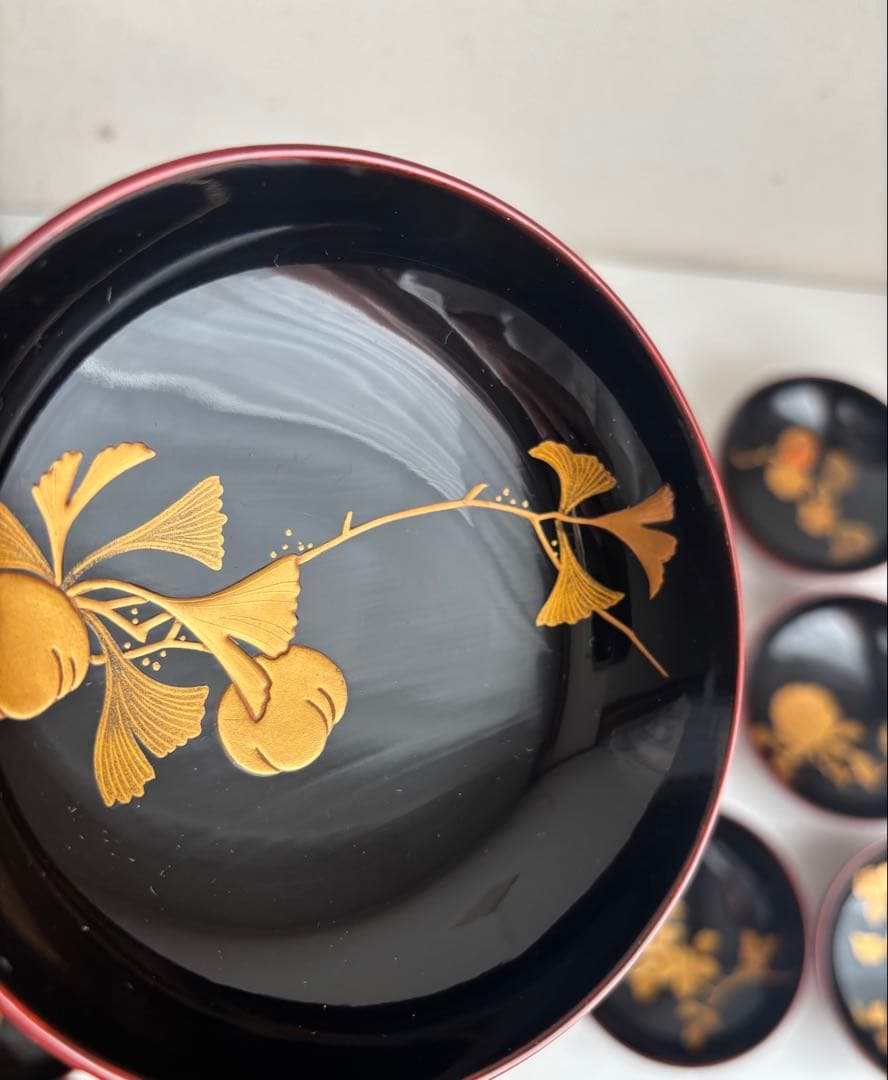 時代漆器　京都　蒔絵師　長野横笛　吸物椀　絵替　9客　共箱