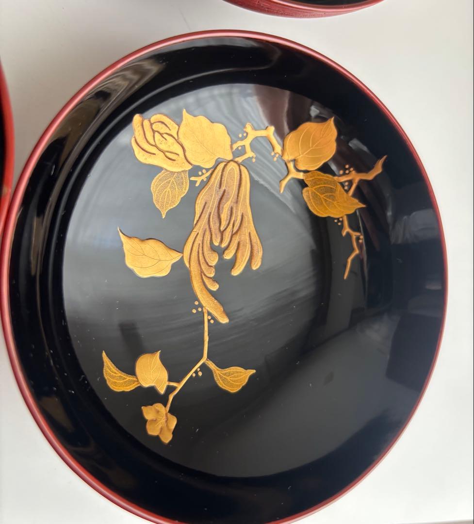 時代漆器　京都　蒔絵師　長野横笛　吸物椀　絵替　9客　共箱