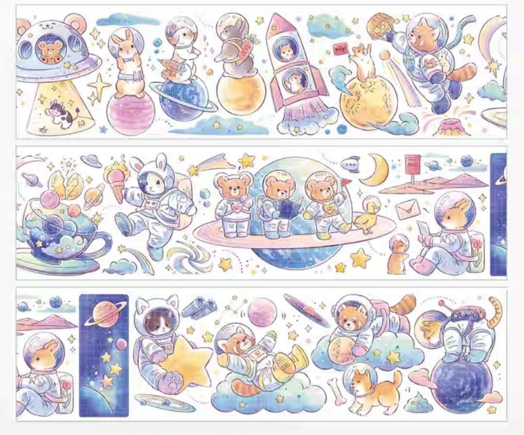 巻売 480★ 海外 マスキングテープ マステ PET 装飾 動物 猫 銀ホロ