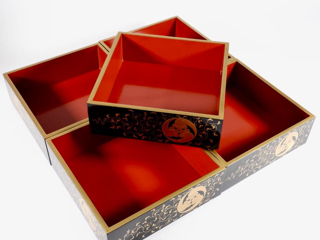 茶道具 輪島塗 上等黒内梨地金蒔絵 五段重 重箱