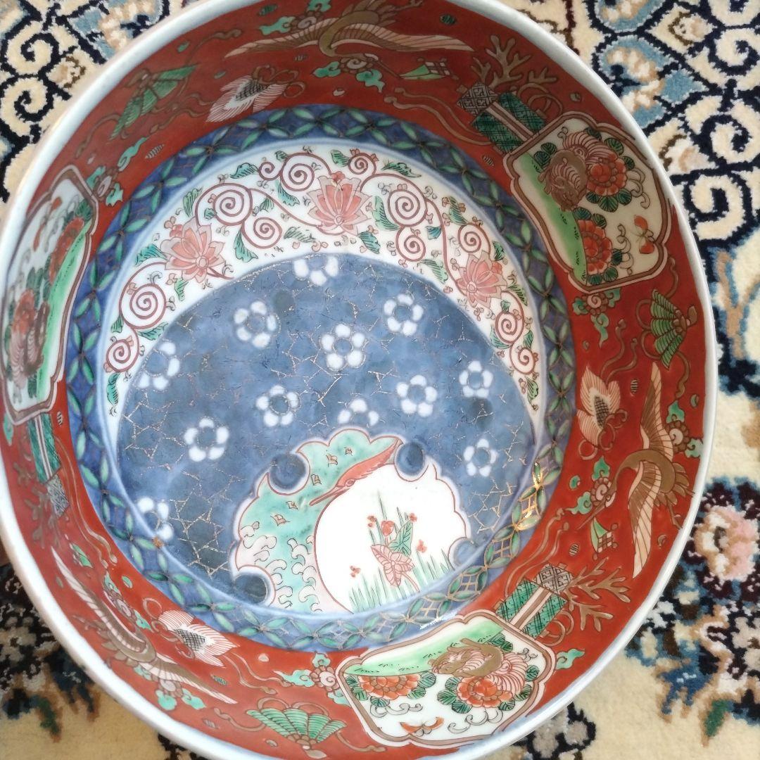 時代 色絵 三組 鉢 骨董 江戸 アンティーク 雪輪 古伊万里 大聖寺伊万里