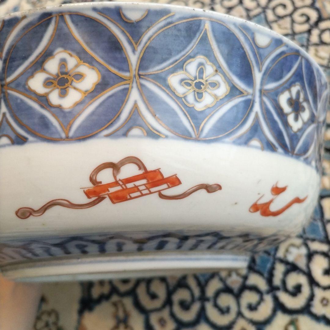 時代 色絵 三組 鉢 骨董 江戸 アンティーク 雪輪 古伊万里 大聖寺伊万里