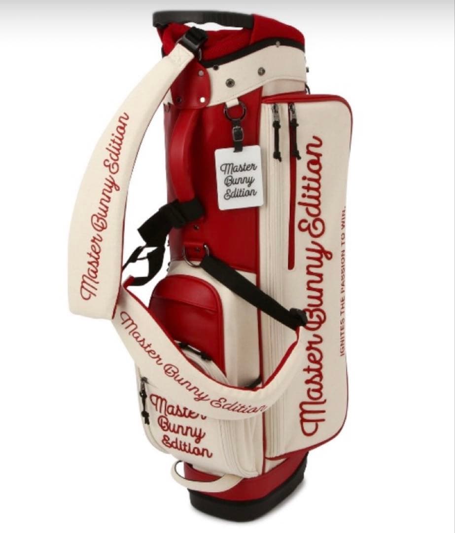 新品 パーリーゲイツ マスターバニー 帆布×合皮 スタンド式キャディバッグ 赤