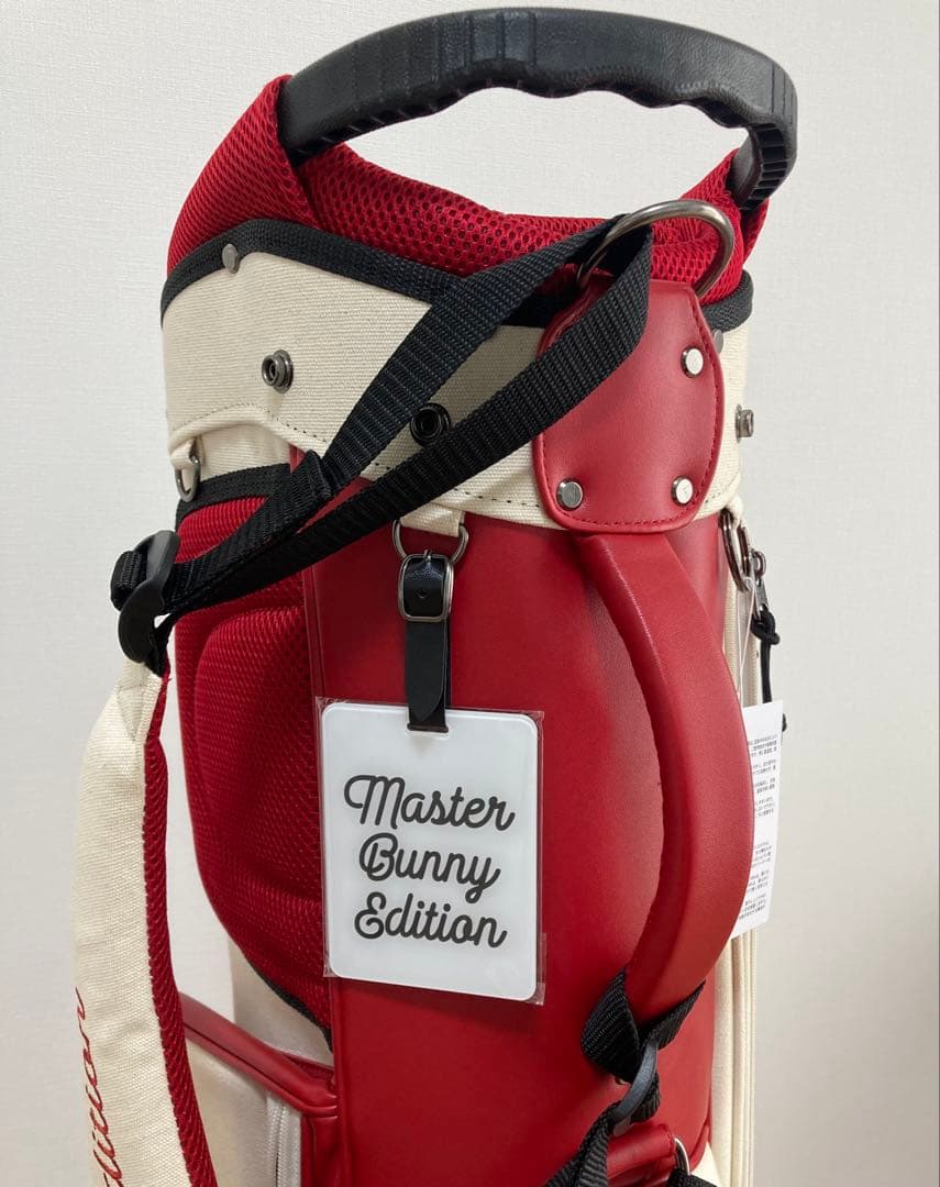 新品 パーリーゲイツ マスターバニー 帆布×合皮 スタンド式キャディバッグ 赤