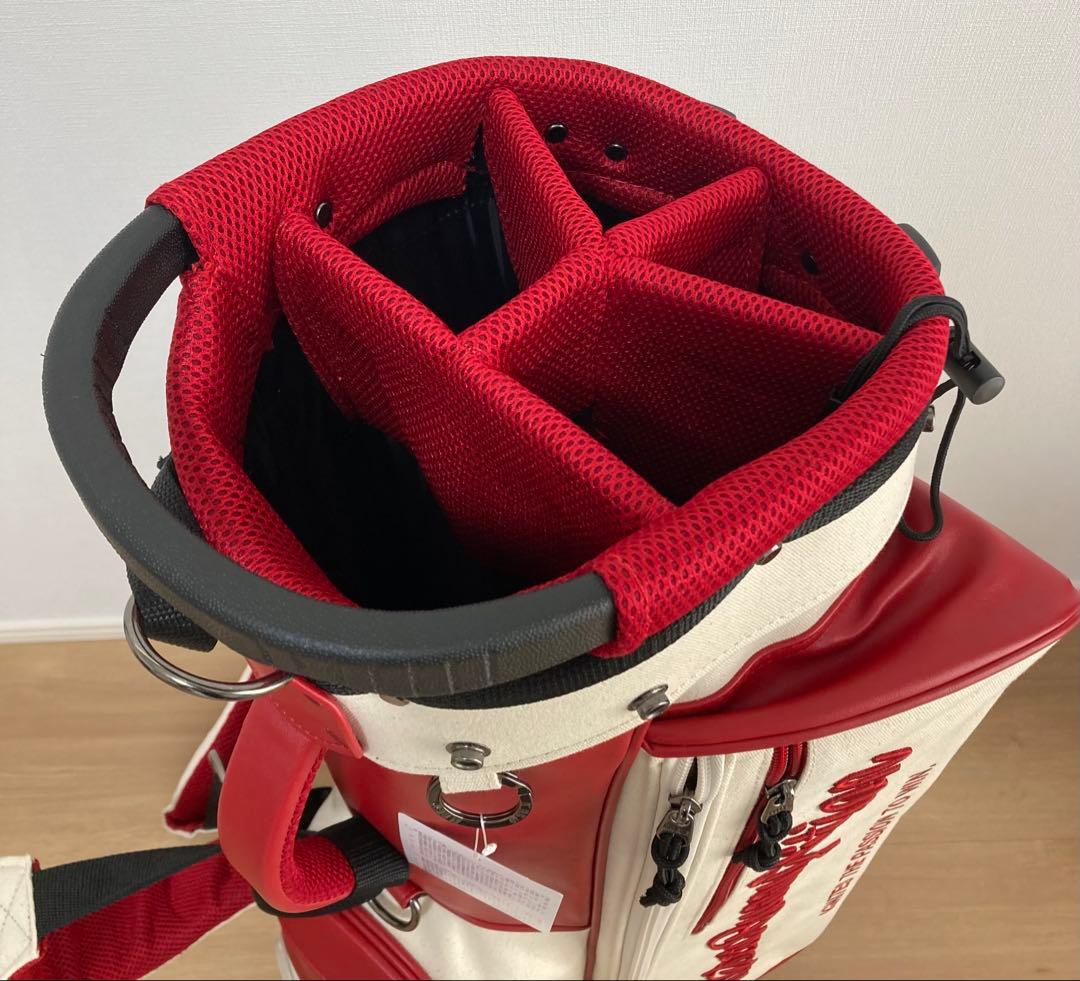 新品 パーリーゲイツ マスターバニー 帆布×合皮 スタンド式キャディバッグ 赤