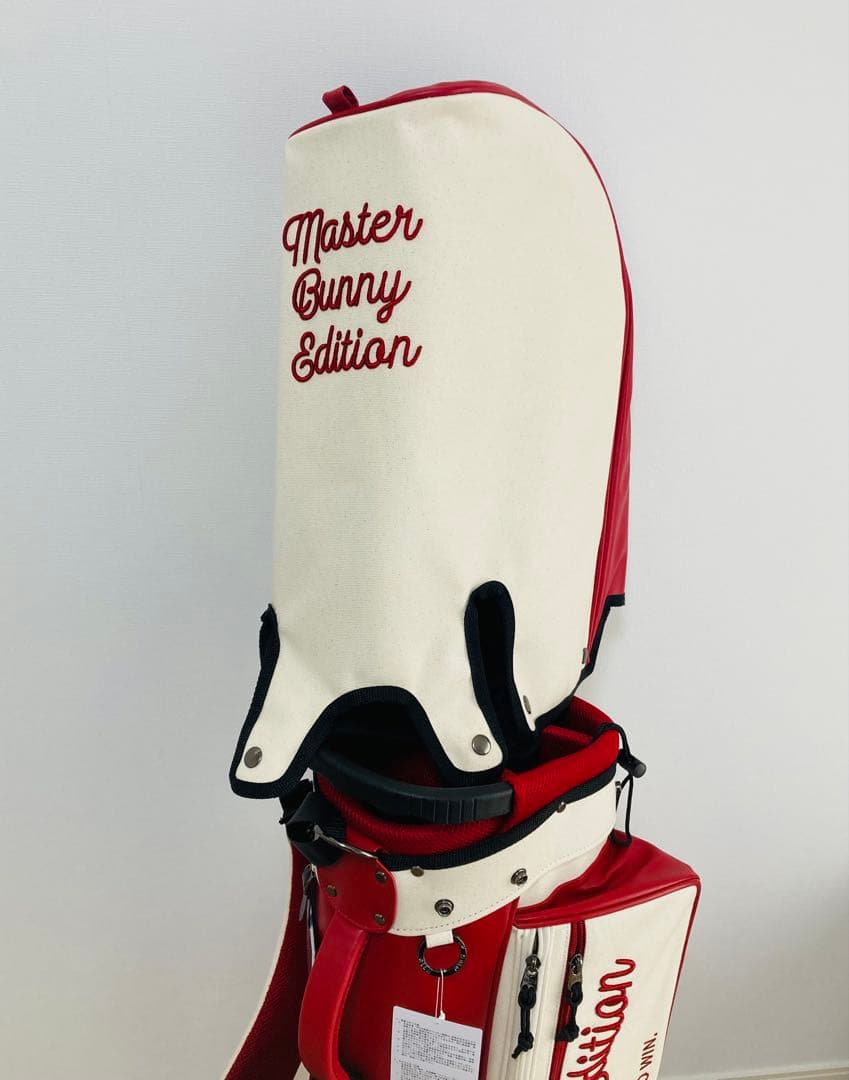 新品 パーリーゲイツ マスターバニー 帆布×合皮 スタンド式キャディバッグ 赤