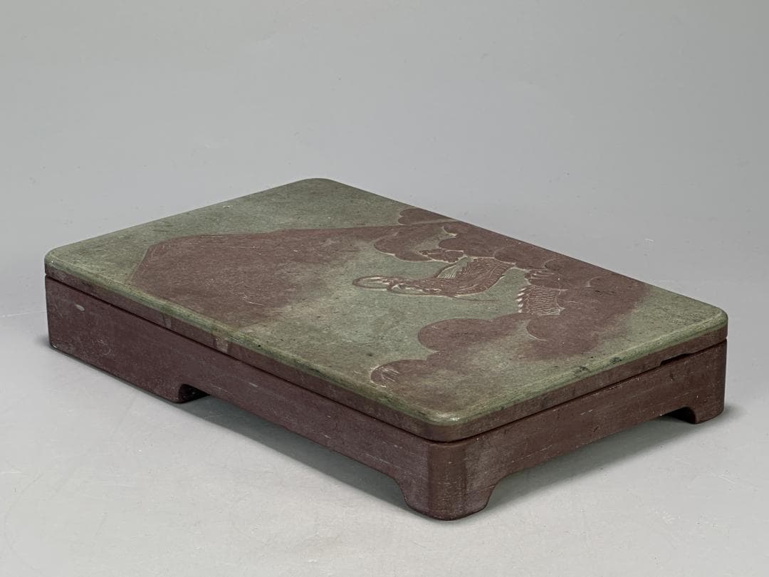 書道具　硯　雲龍文蓋付硯