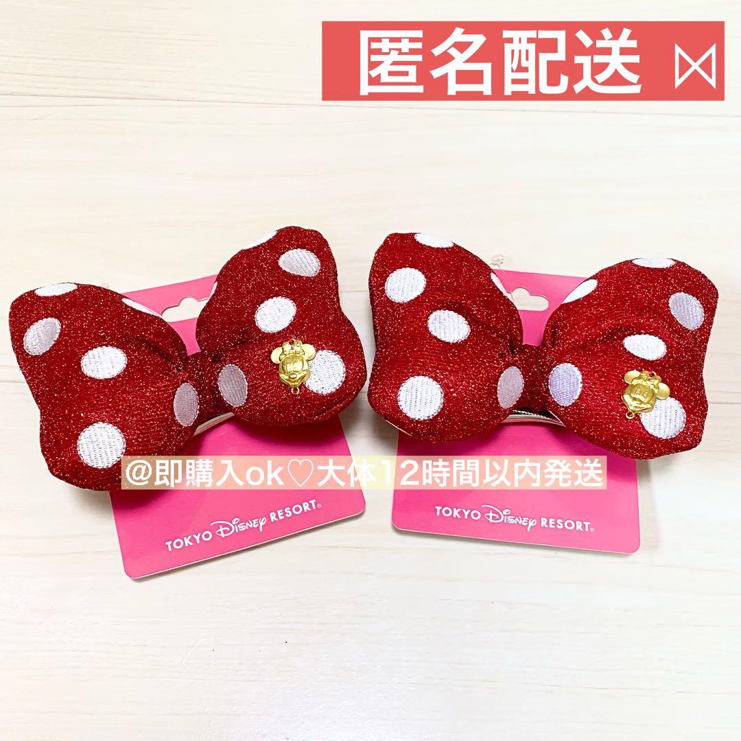 【大】ミニー 水玉 リボン ヘアゴム 2個セット ディズニー ファンタジー