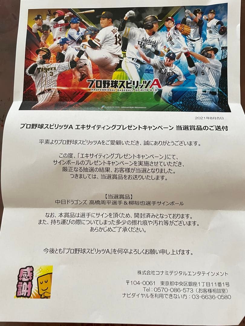 中日ドラゴンズ 高橋周平&柳裕也 直筆サイン入りボール