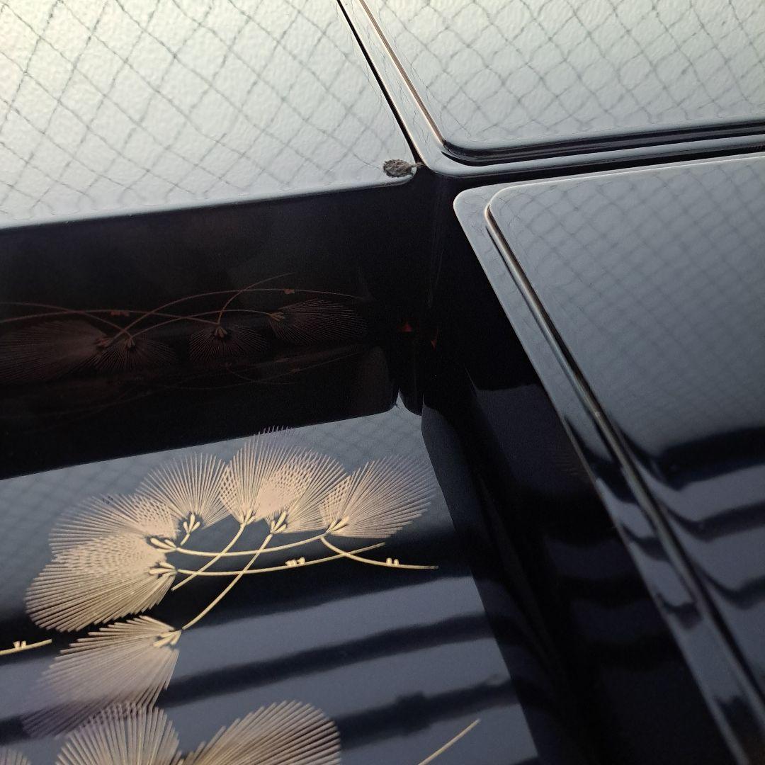 【会津漆器　6,5寸\"3段重箱】天然木製　寿松葉蒔絵　未使用品