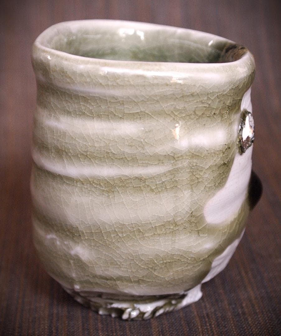 希少作★谷本貴【師：師：森正・谷本景】白磁(ビードロ）湯のみ★共箱