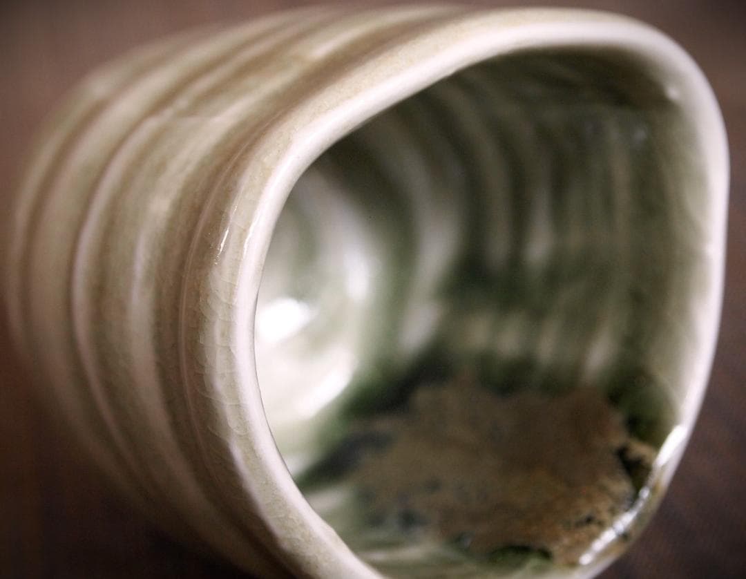 希少作★谷本貴【師：師：森正・谷本景】白磁(ビードロ）湯のみ★共箱