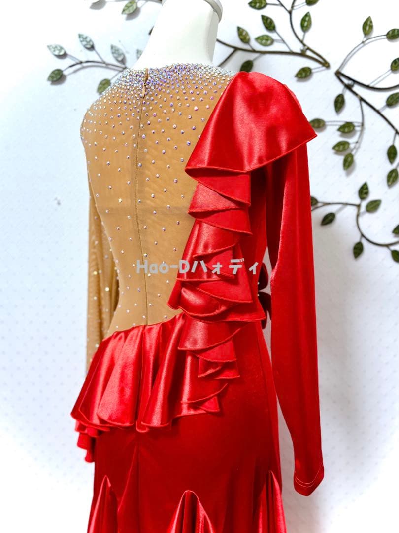 新品★ドレス★ルンバ★タンゴ★スムース★社交ダンス★競技会★パーティー★レッド