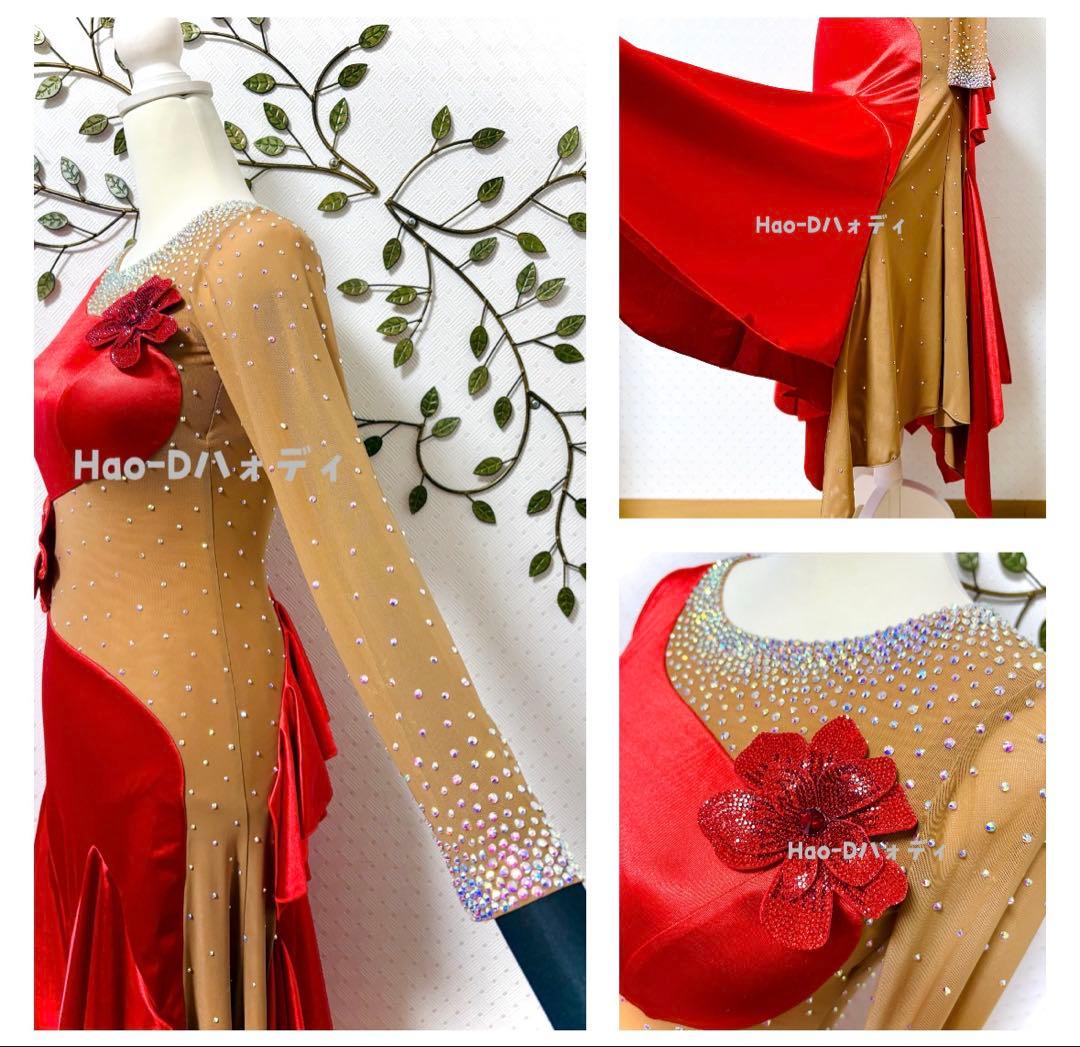 新品★ドレス★ルンバ★タンゴ★スムース★社交ダンス★競技会★パーティー★レッド