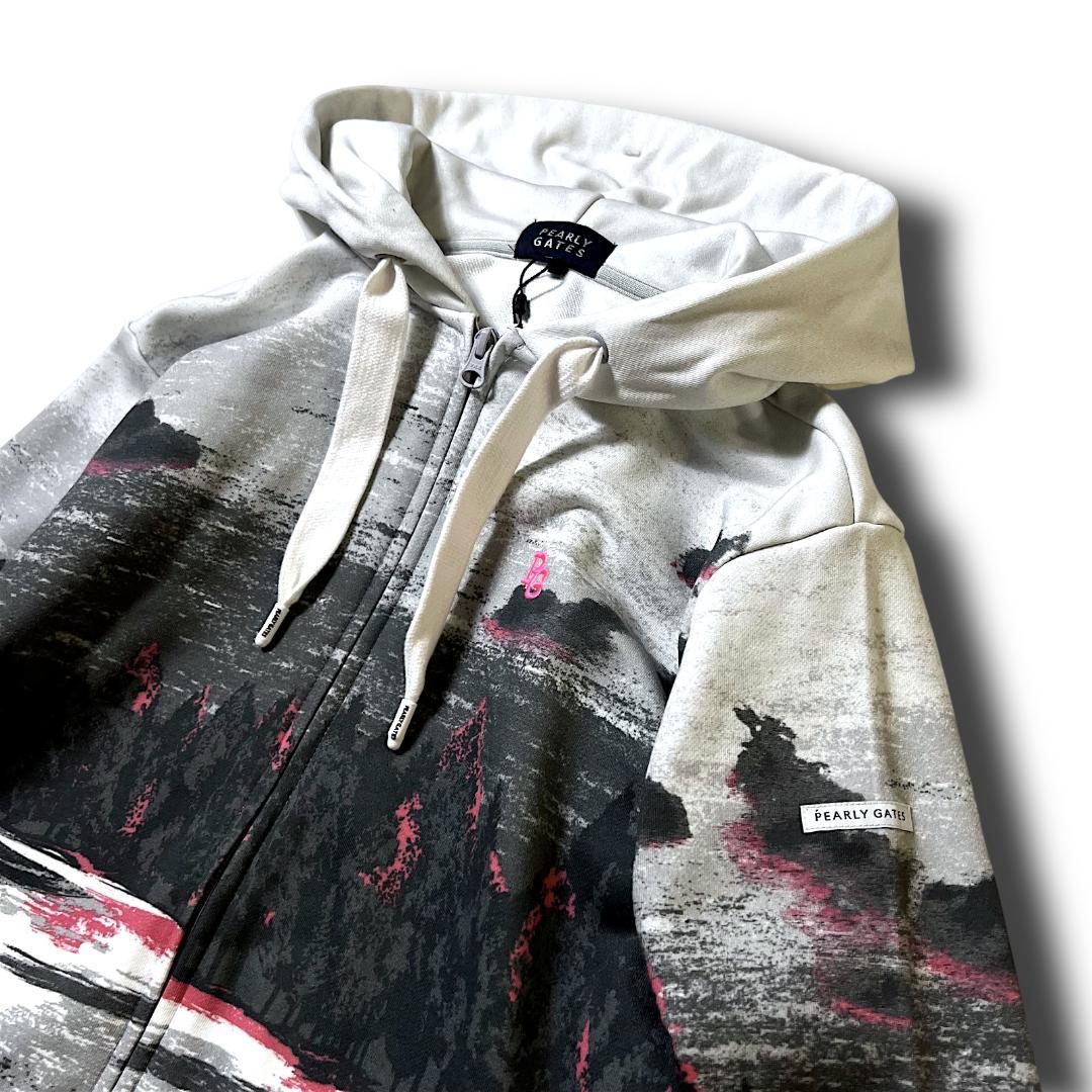 0 パーリーゲイツ 定3.5万 ストレッチ裏毛 ゴルフ場柄 フルジップフーディ