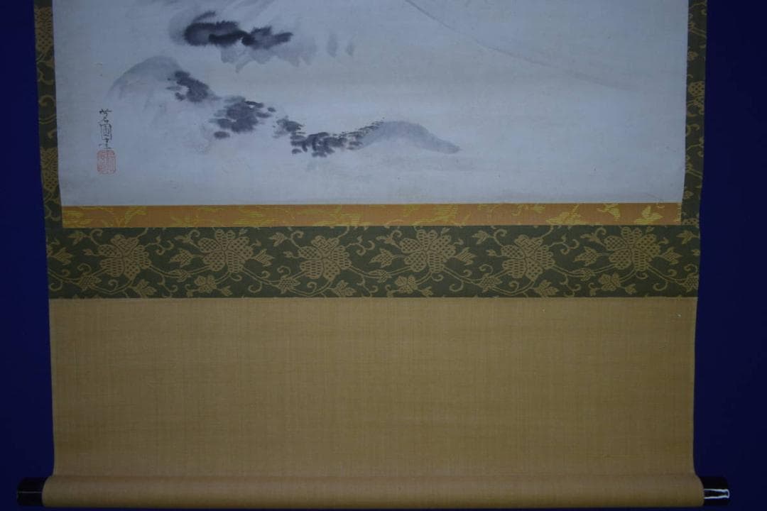 真作/茗圃/風花翁/夏富士山水図/名古屋/日泰寺/所蔵伝来/布袋屋掛軸HJ-63