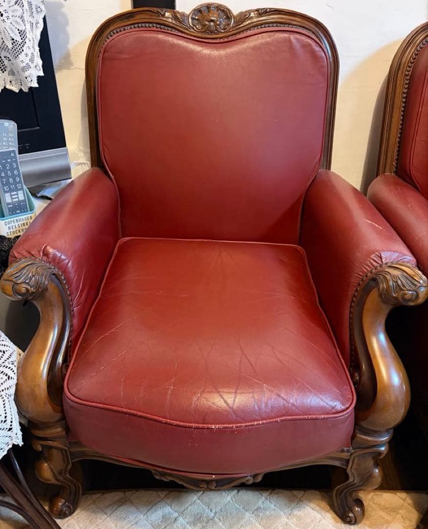 お値下げ　クラシック 赤 レザー アームチェア　1人掛け