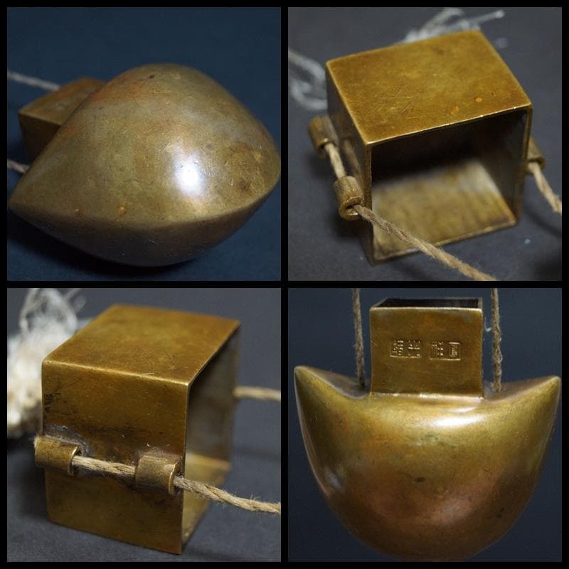 清 光緒 鳳祥造 銅製 金工細工 元宝型茶入 携帯形煙草入 茶道具 骨董品時代物