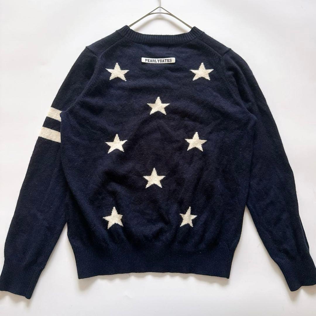 カシミヤ混✨パーリーゲイツ クルーネックウールニット ニコちゃん 星 総柄 1