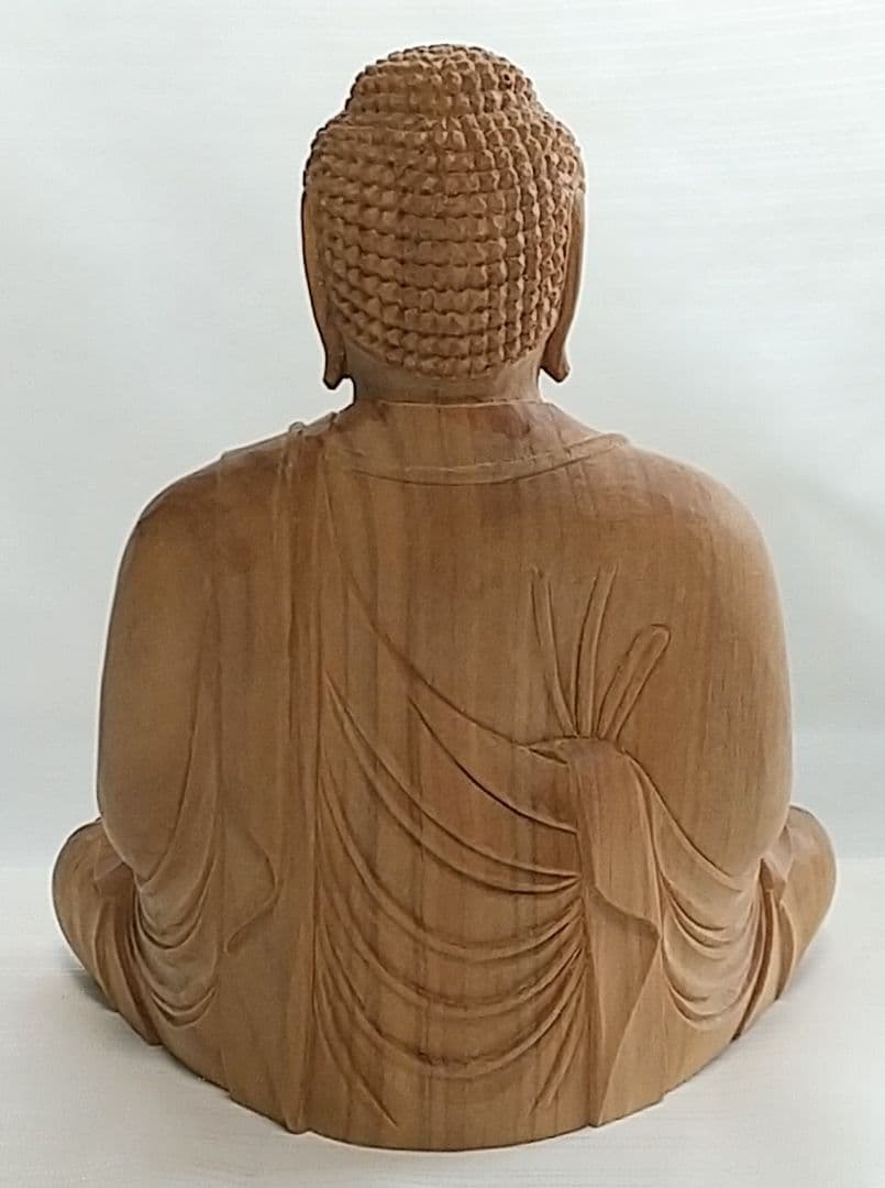 釈迦如来坐像 3寸 #334 像のみ 金彩無 お釈迦さま ◆白檀 木彫 仏像