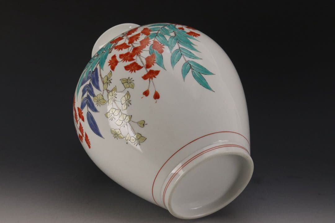 人間国宝 十四代 酒井田柿右衛門 本人最上位作 濁手 藤花文花瓶 共箱 共布 栞