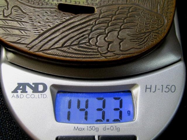 01★武具　刀装具　刀　脇差　銅鍔　肥後 甚吾　鷹の図　箱付★