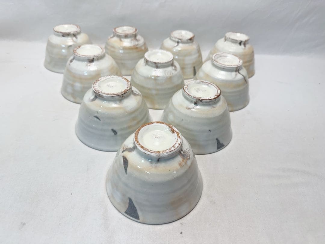 未使用 茶道具 清和窯 粉引 数茶碗 十客揃 陶印 茶事 茶会 共布 共箱