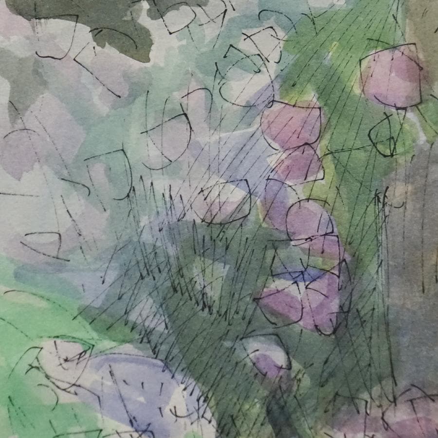 斎藤政一『矢田寺あじさいと地蔵』 一枚の繪 水彩画 絵画 美術 芸術 額装