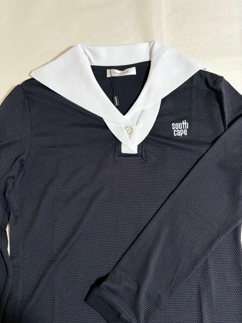 最終値下・サウスケープ　ゴルフ可愛いセーラー襟・バイカラーシャツ●長袖　L