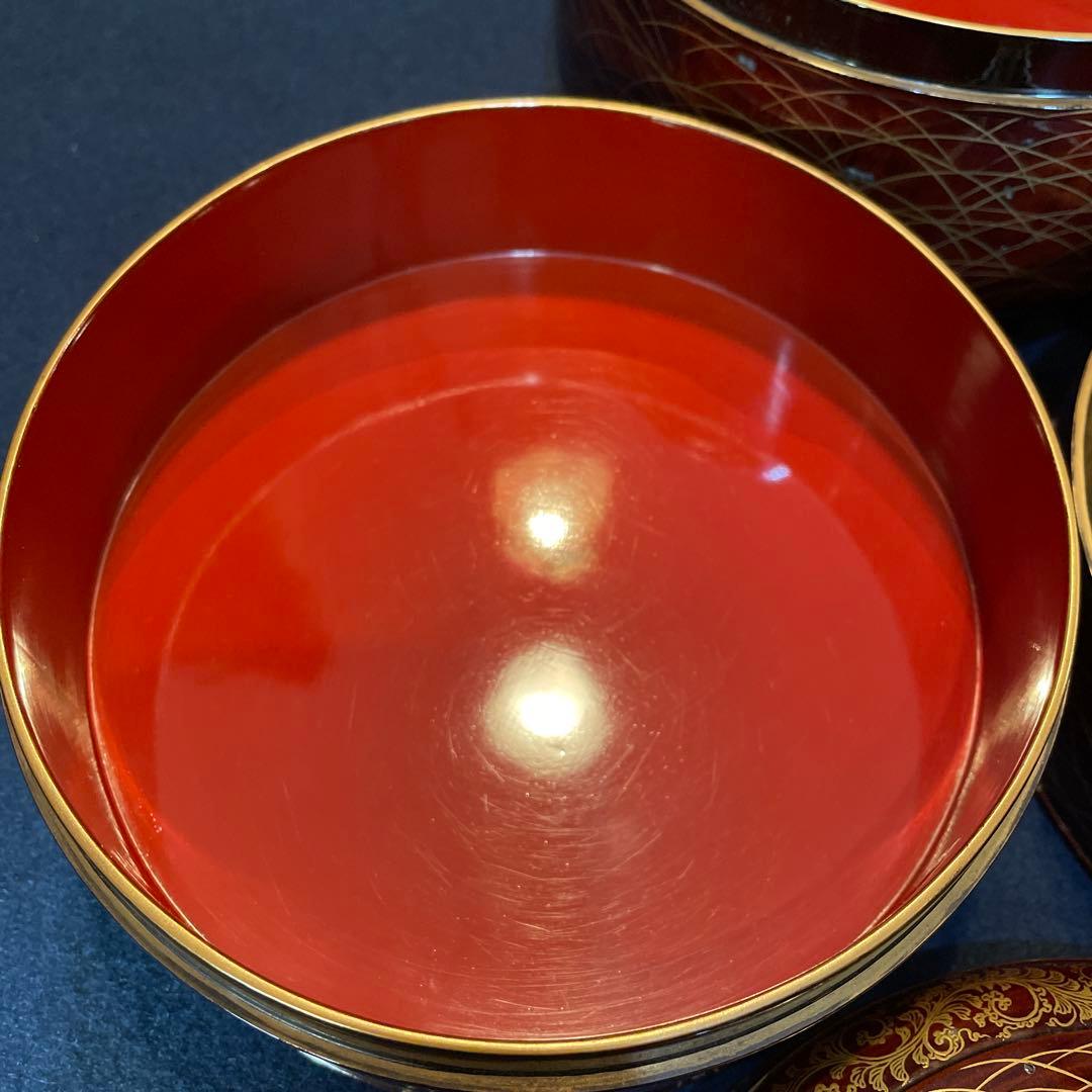 時代物「秋草に露 蒔絵」の『丸型重箱』仕覆・共箱付※美品　重箱　野弁当箱　漆器