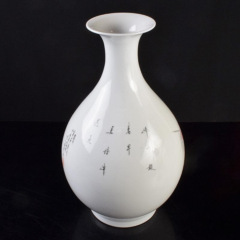 中国　余海犮作　景徳鎮製款　粉彩　漢詩花鳥文　玉壺春瓶　証明書付　MR9302B