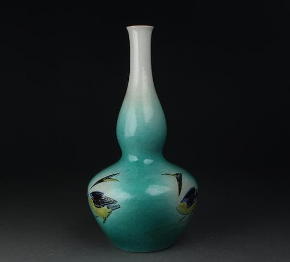 高さ31㎝の大作 芸術院会員　文化勲章受賞 二代浅蔵五十吉 鳥図花瓶　M60