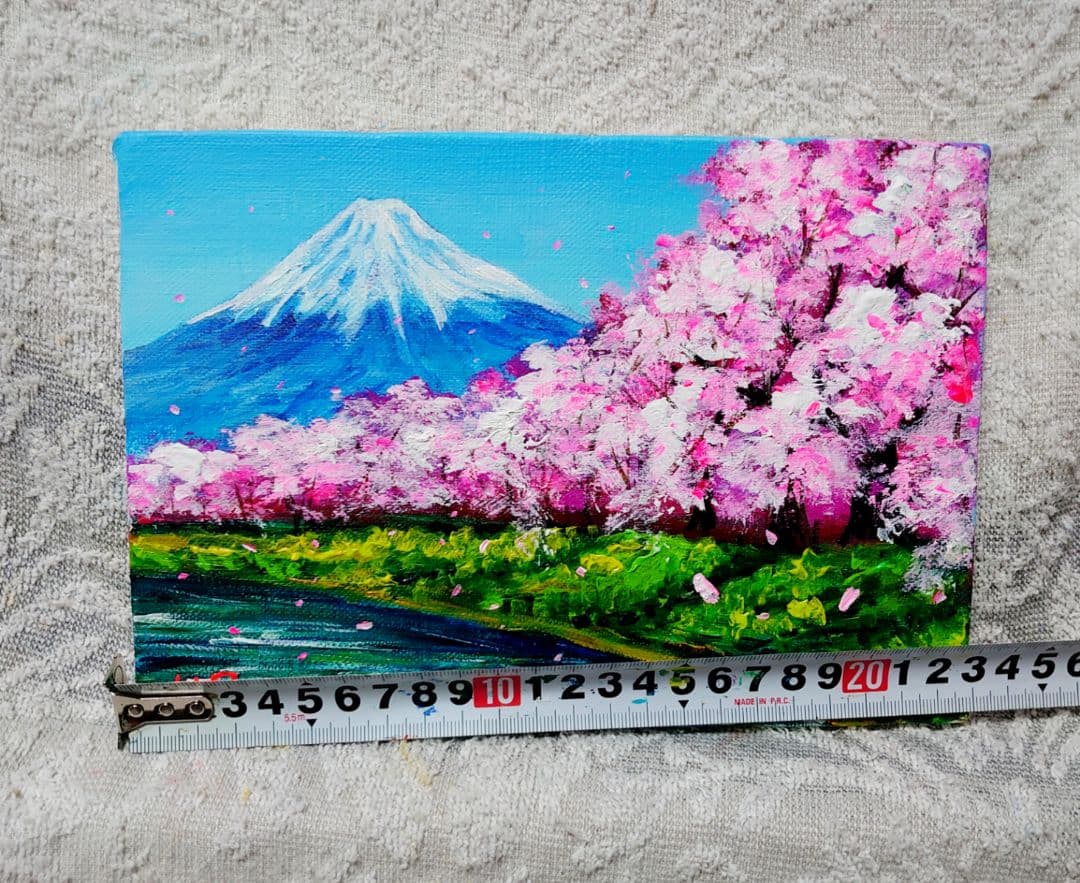 油絵 絵画【桜の富士山】