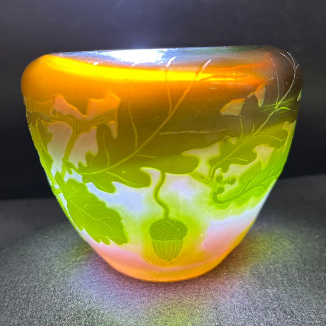 エミール・ガレ　第二期工房酸化腐食彫花入　木箱　幅約14㎝東Y8-0130☆1F