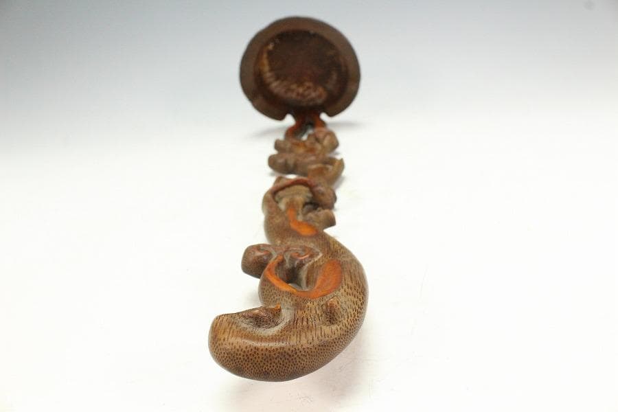 古竹 刻 霊芝 如意 柱掛 飾り(K-A912)