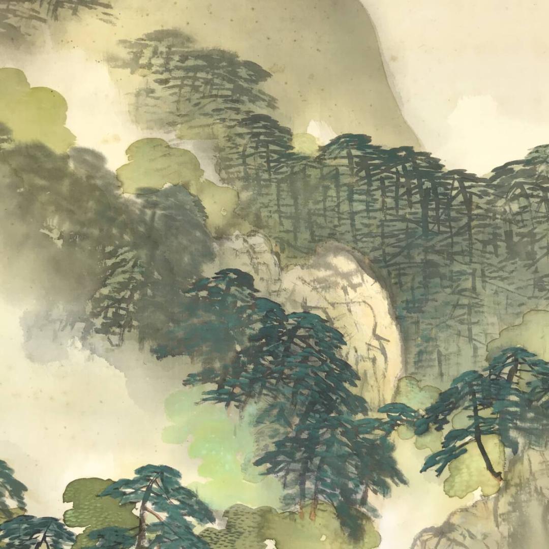 真作/小林松僊/青緑山水図/山渓図/ツバメ図/燕図/掛軸☆宝船☆AH-700