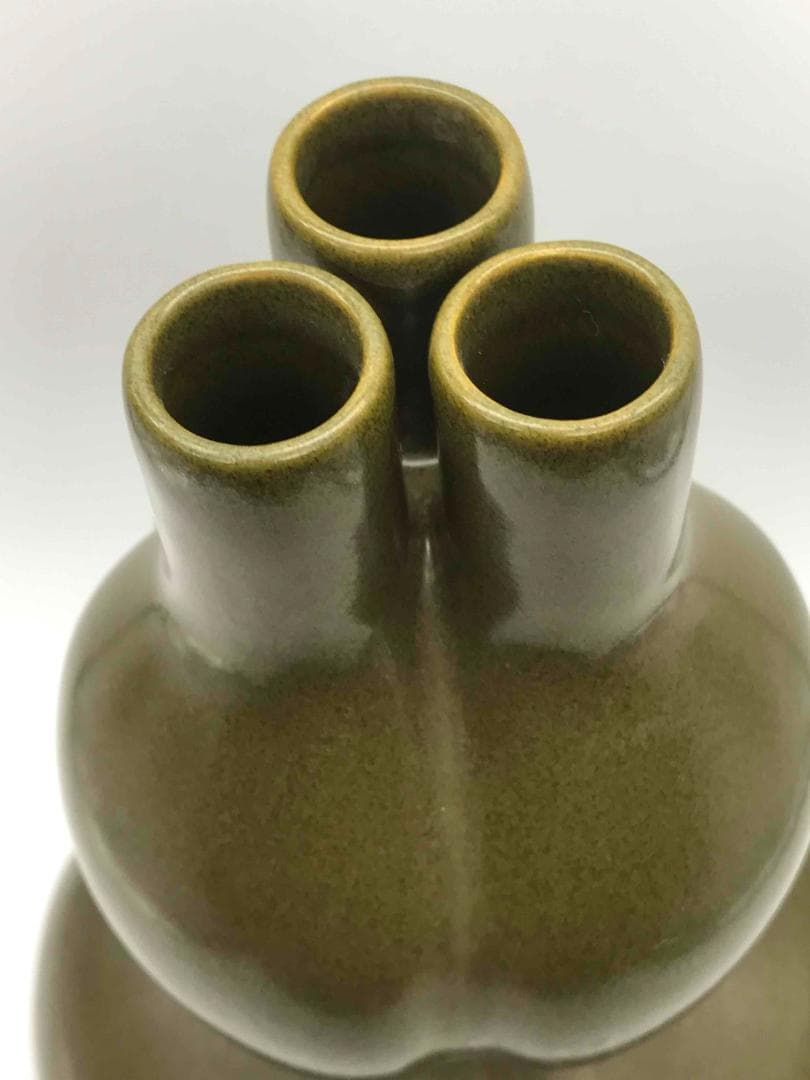 清乾隆時代 【大清乾隆年製】在銘 茶葉末三連瓶 官窯 希少貴重(C-33)