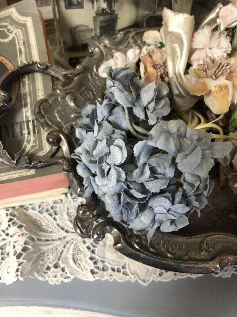 フランス　アンティーク コサージュ ブルーグレイ