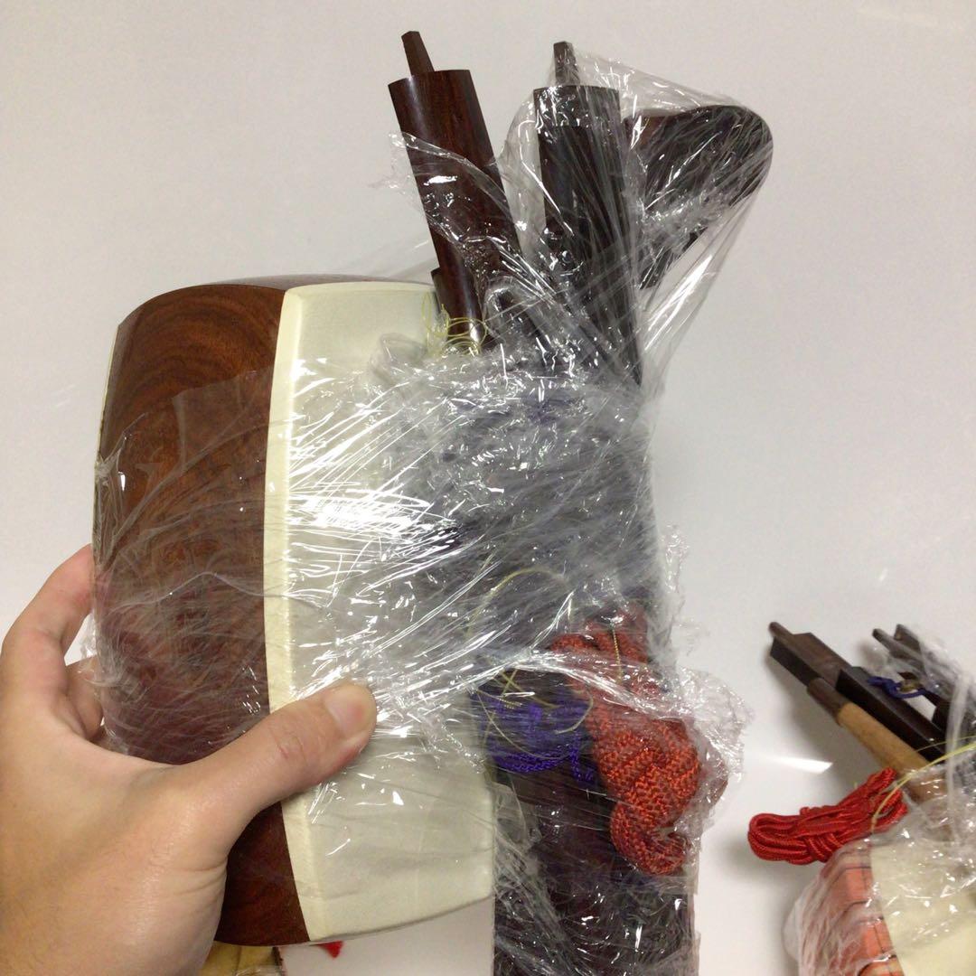 三味線 セット　紫色 布製 付属品付き　名有り　レトロ　hujimoto 35