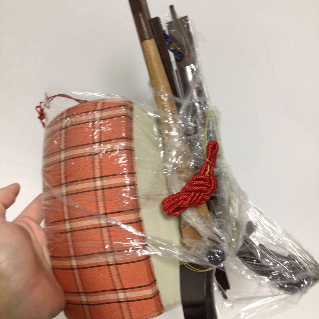 三味線 セット　紫色 布製 付属品付き　名有り　レトロ　hujimoto 35