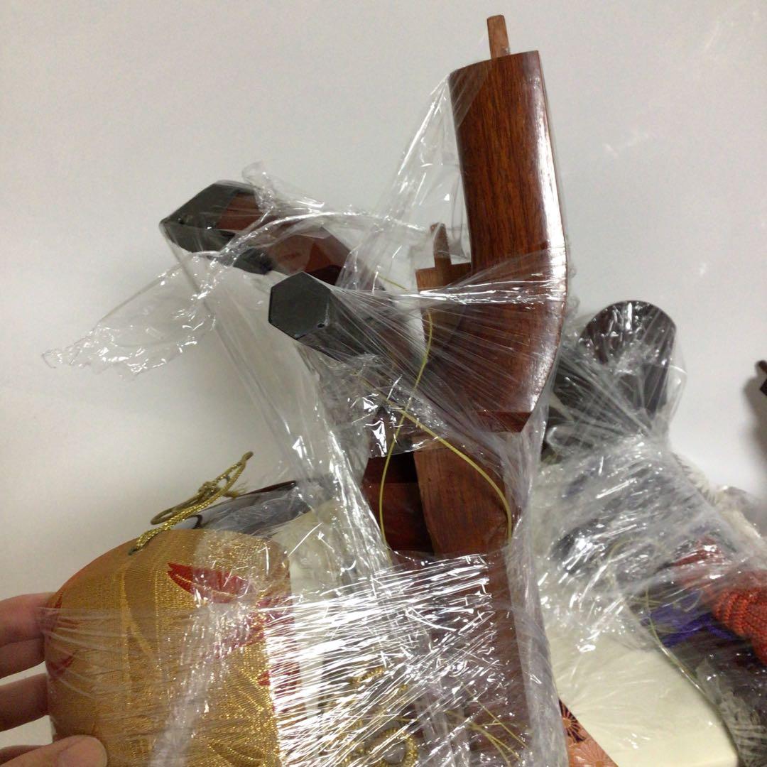 三味線 セット　紫色 布製 付属品付き　名有り　レトロ　hujimoto 35