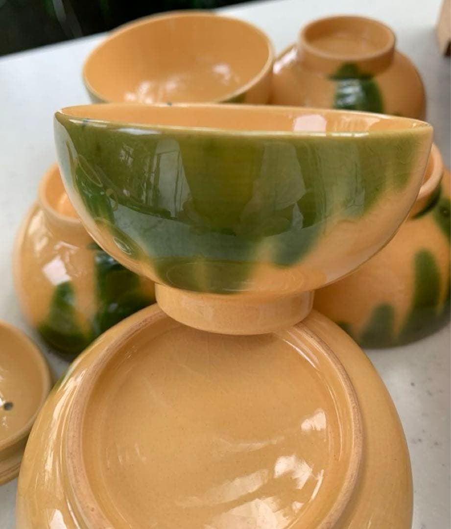 出雲　若山製陶所　釉下緑彩　煎茶器　揃　箱入　アンティーク