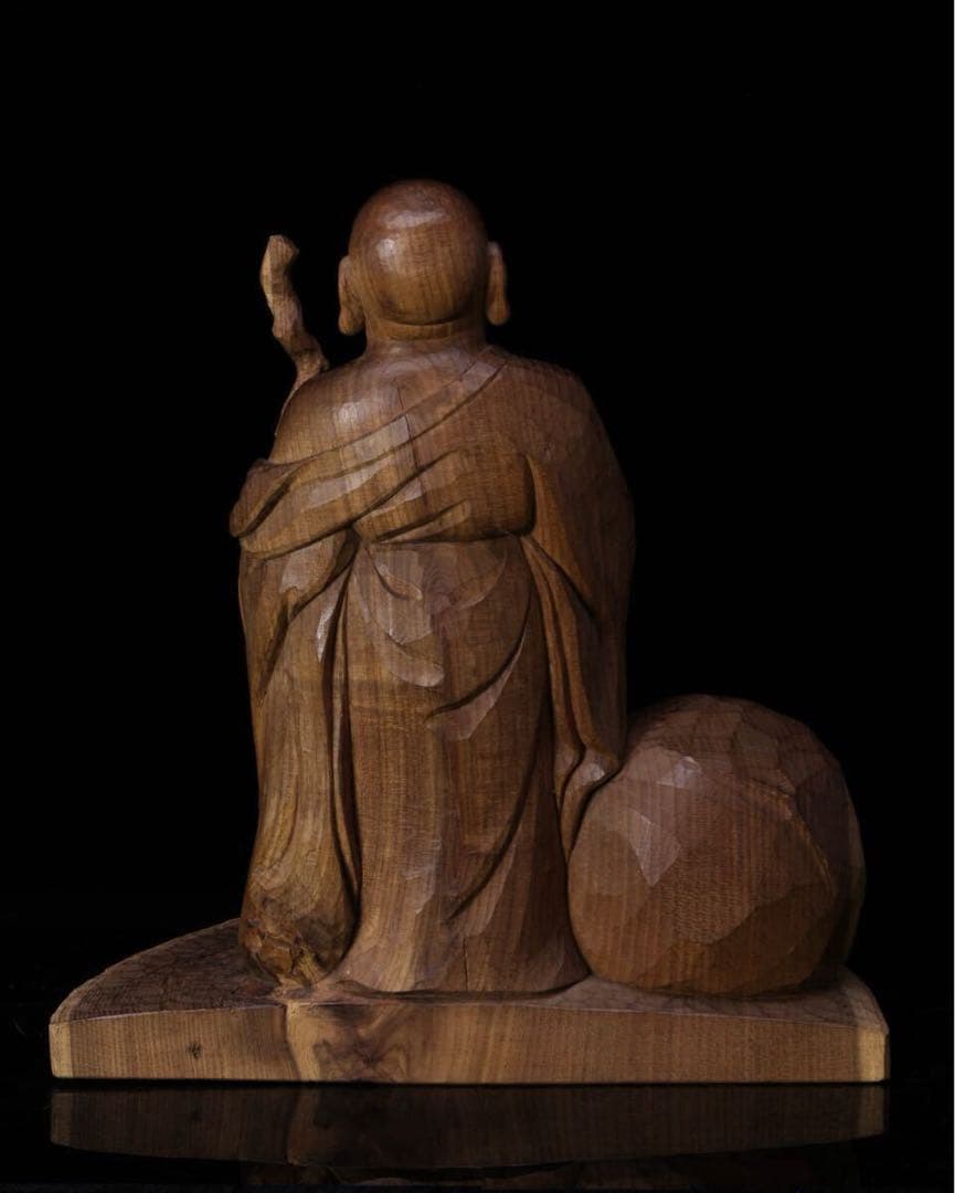 布袋尊 立像 天然木 木彫り 彫刻 一刀彫 箱付 七福神 布袋様 布袋 作家物