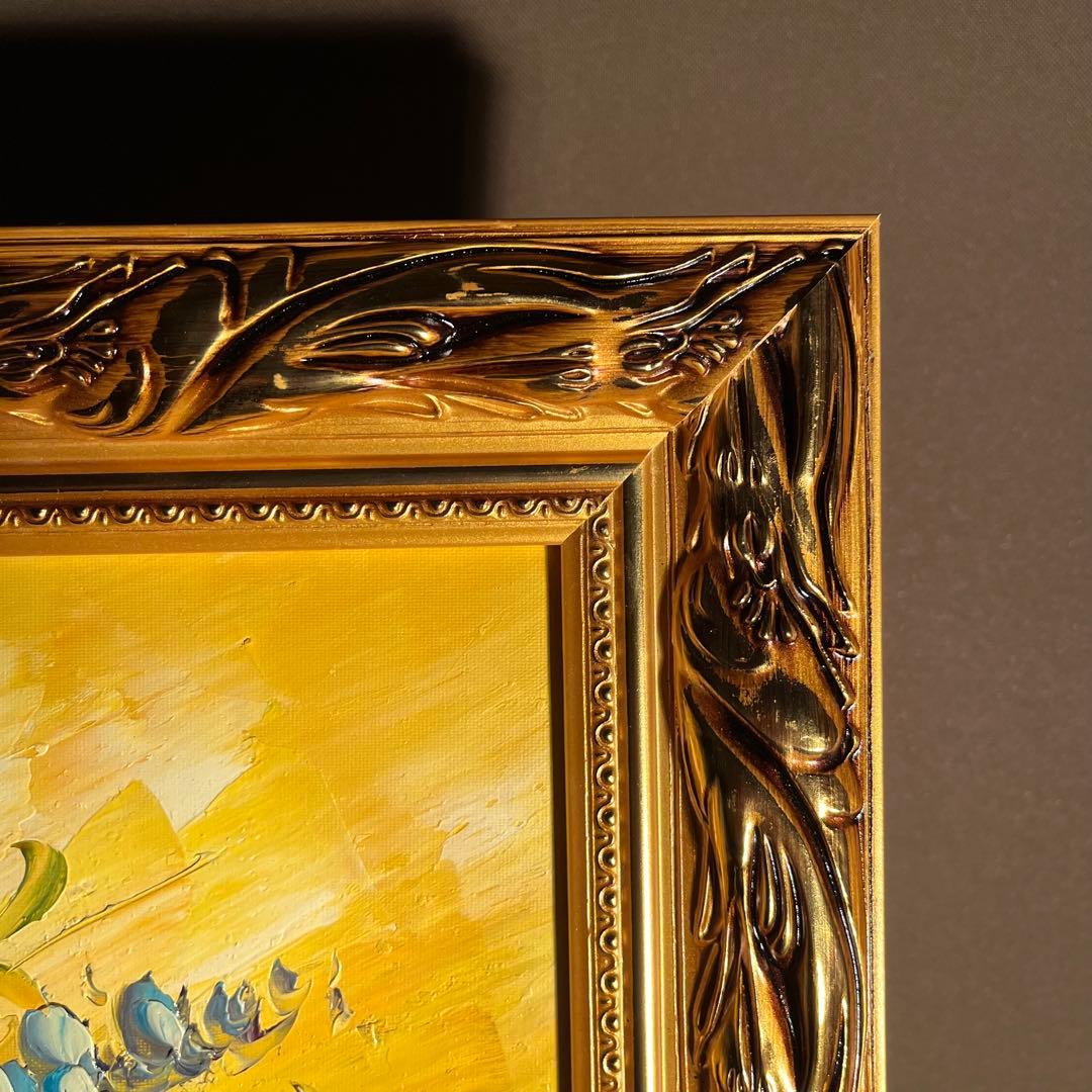 手描き油絵 花瓶の花 額付 インテリア 油彩画 肉筆絵画