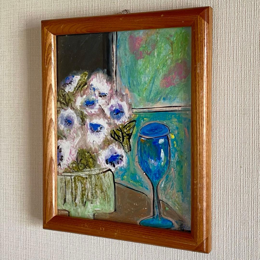 絵画 。壁掛け絵☆【そよ風が吹いてきて、窓の前の花がきれいでグラスがきれいだ】