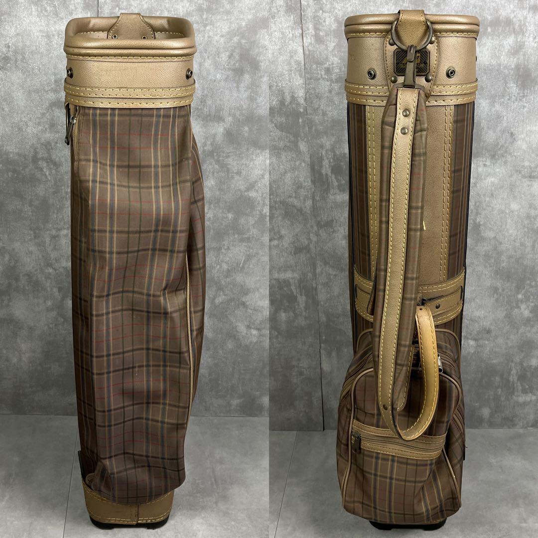 良品　ミズノ　キャディバッグ　3分割　カート式　チェック柄　一部レザー　チャーム